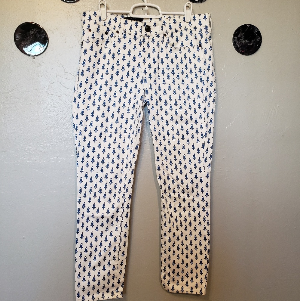 NWOT J Crew toothpick white w blue roses